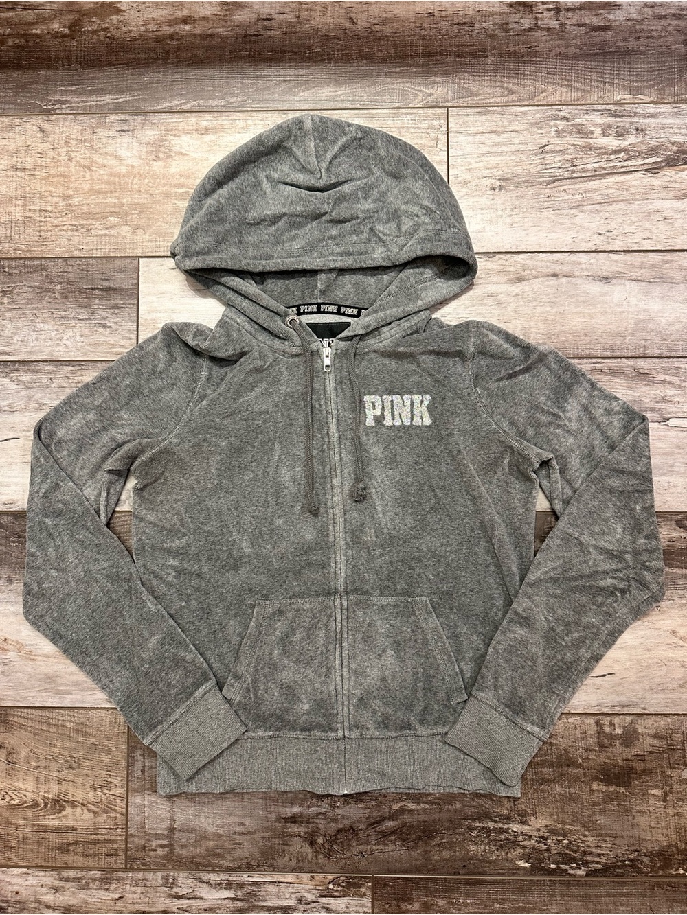 PINK Victoria's Secret Heather Gray Zip-Up Hooded Jacket